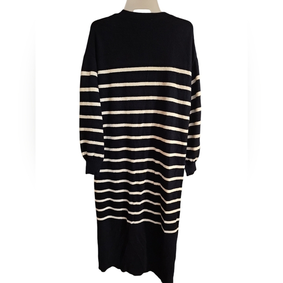 Loft supersoft cardigan sweater dress sz medium navy blue cream stripe new - Picture 5 of 8